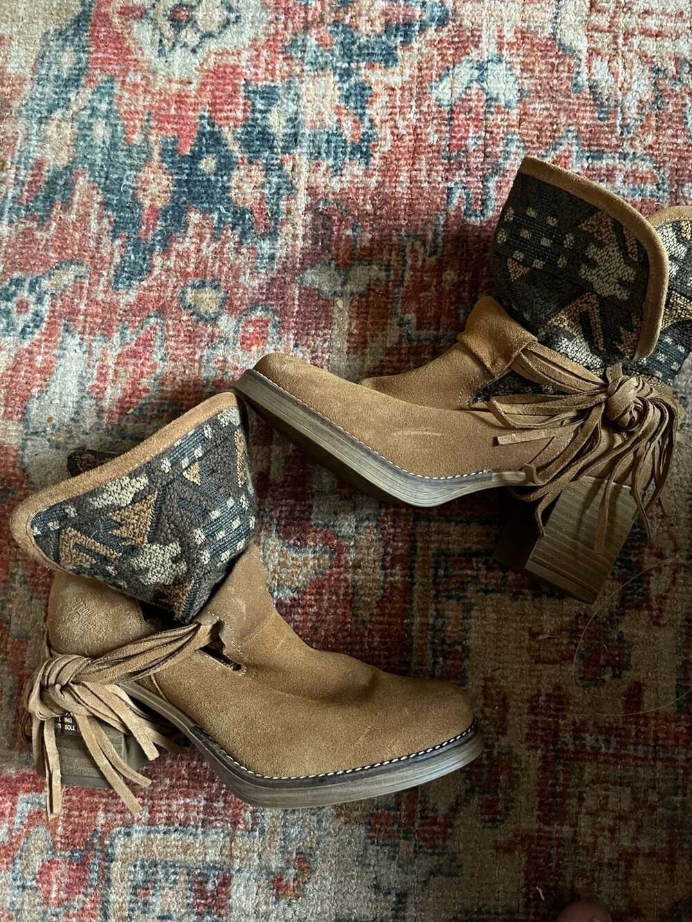 Mtng Western Boho Suede Fringed Ankle Boots